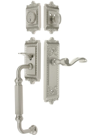 Windsor Entry Lock Set in Satin Nickel Finish with Left-Handed Portofino Lever and